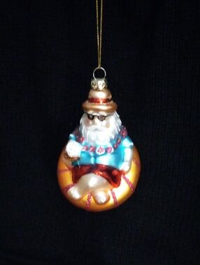 Glass Santa on Orange Raft Float Holiday Ornament - Turquoise & Red